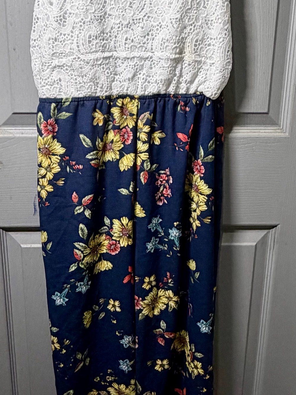 Chocolate Navy Maxi Skirt with Yellow & Pink Floral Print